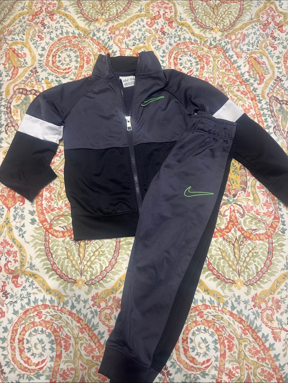 Nike Black and Gray Kids' Track Set with Lime Swoosh